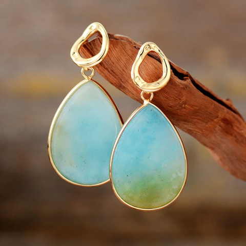 Amethyst & Goldtone Oval Drop Earrings