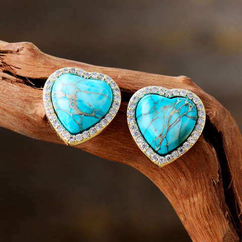 Cubic Zirconia & Howlite Heart Studs Earrings