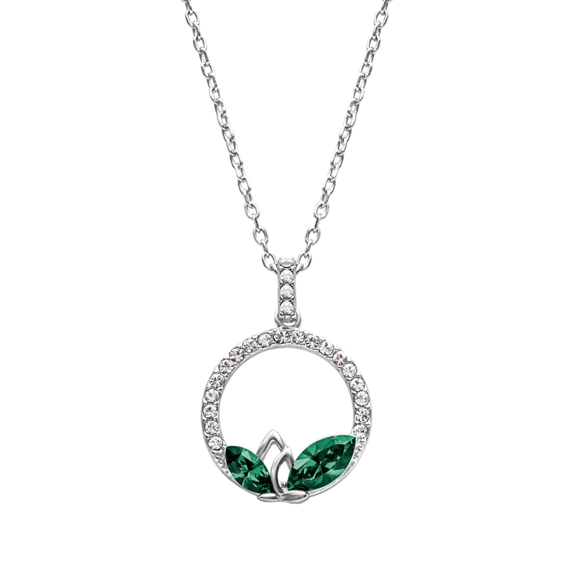 Silvertone Emerald Marquis Pendant Necklace with Swarovski Crystals