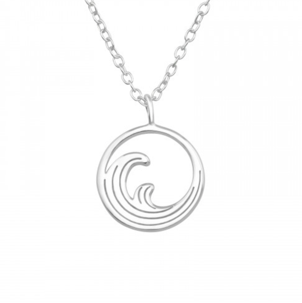 Sterling Silver Wave Pendant Necklace - Ag Sterling