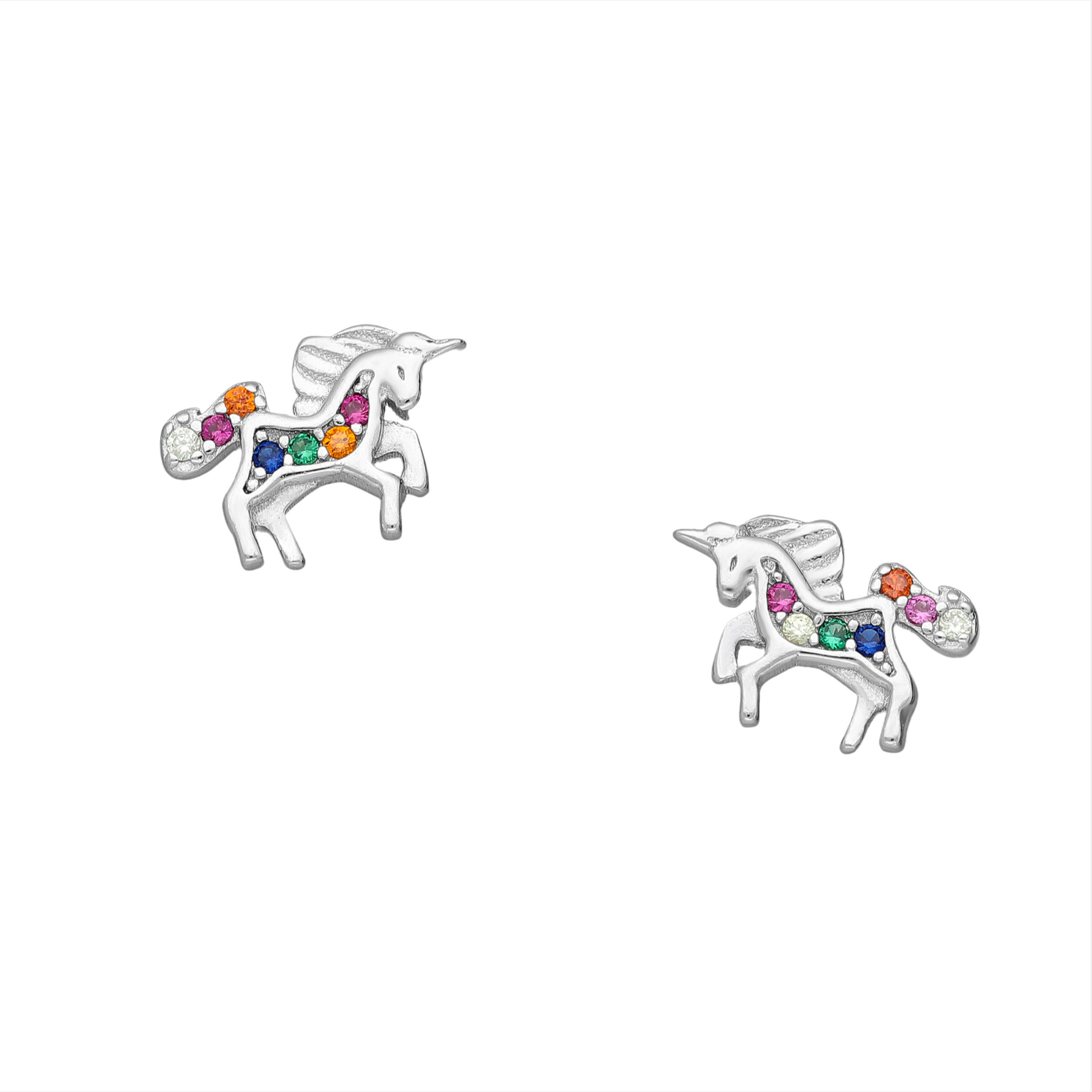 Sterling Silver Multi Colored CZ Unicorn Stud Earrings