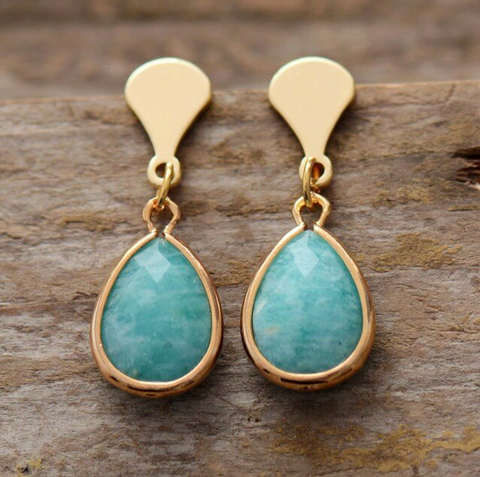 Blue Amazonite & Goldtone Tiered Teardrop Earrings