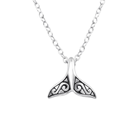 Sterling Silver Whale Tail Pendant Necklace - Ag Sterling