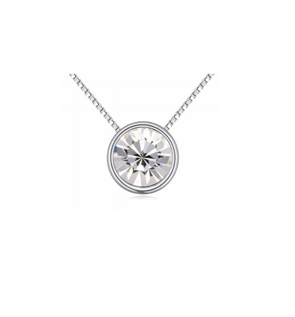 Silvertone   Swarovski Crystal Clear Solitaire Pendant Necklace