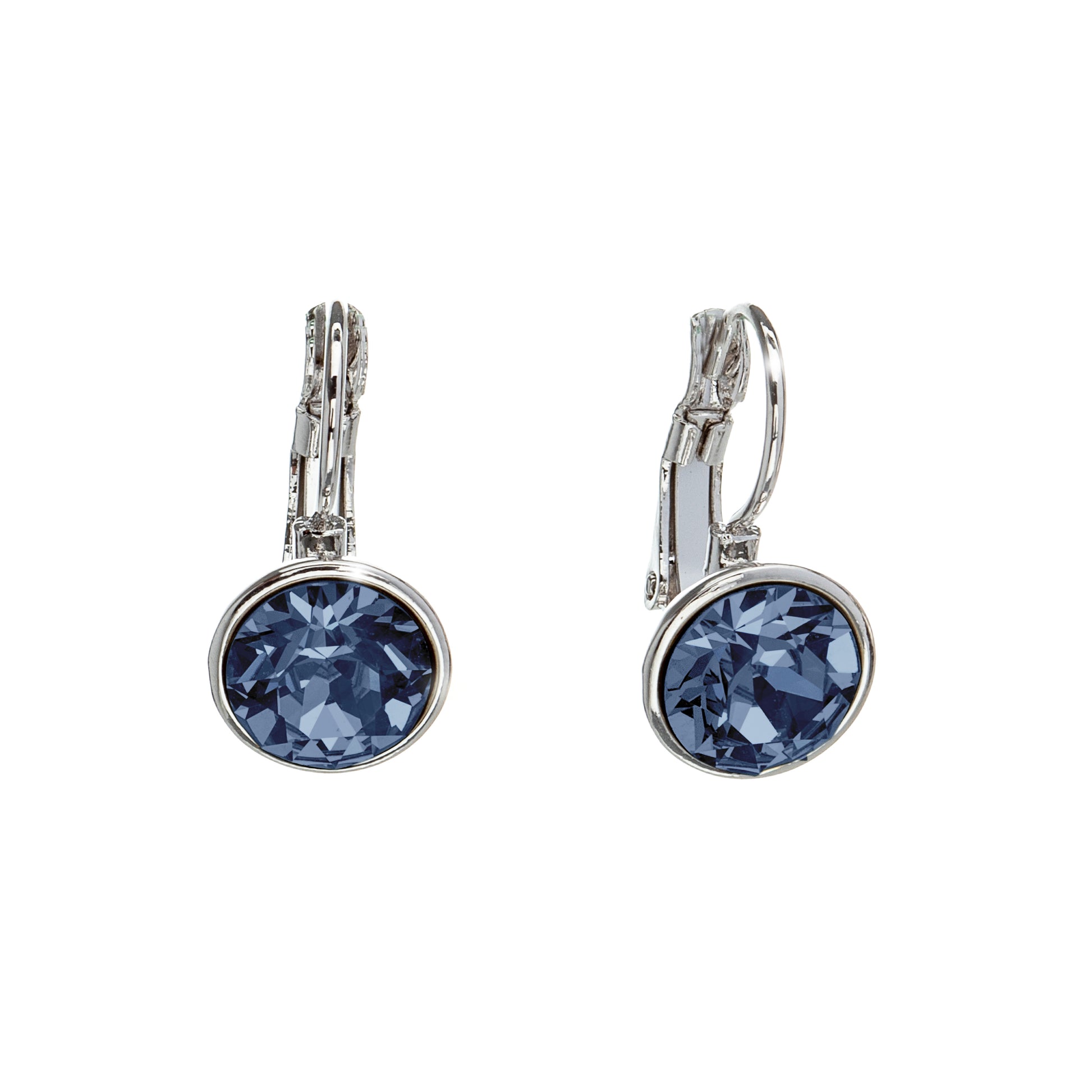 Silvertone Denim Swarovski Crystal Leverback Earrings