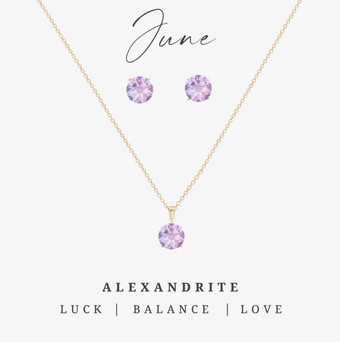 Goldtone June Alexandrite Birthstone CZ Earring & Necklace Set