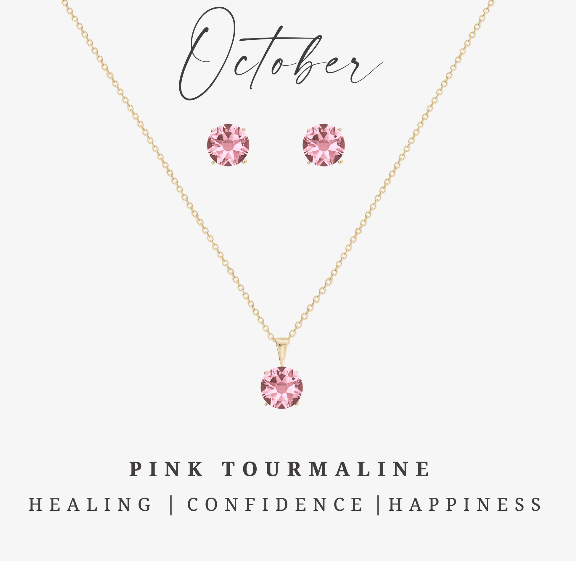 Goldtone October Pink Tourmaline Birthstone CZ Earring & Necklace Set
