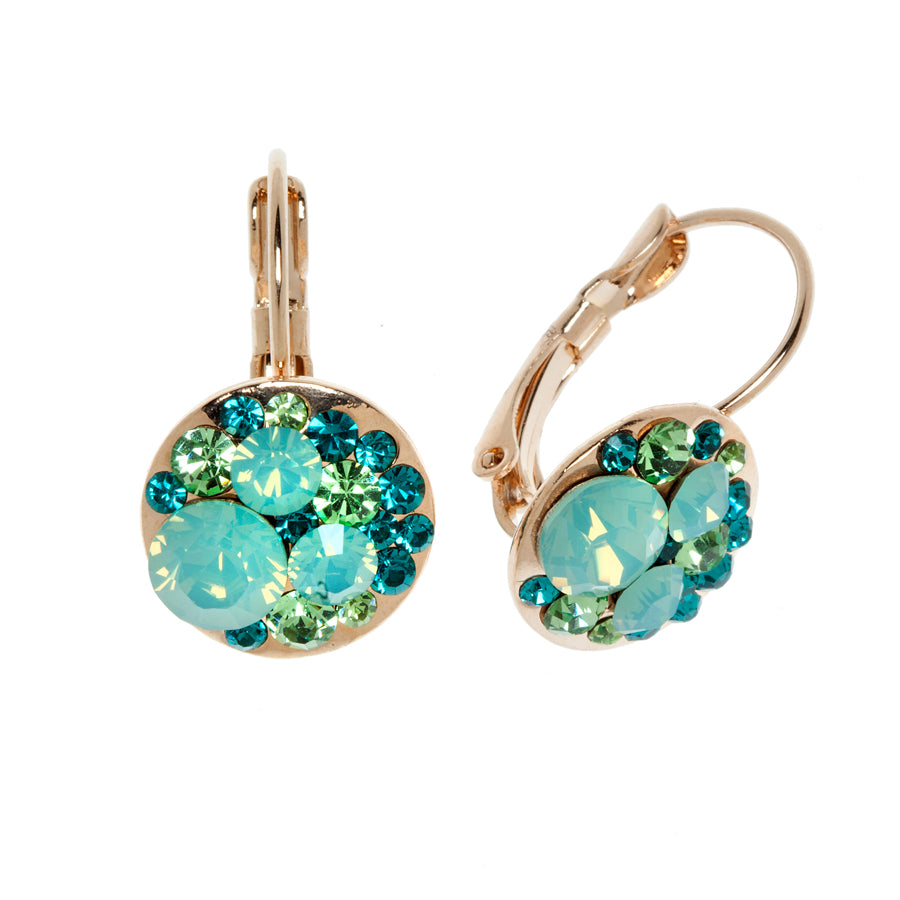 Green Goldtone Clustered Leverback Earrings with Swarovski Crystals