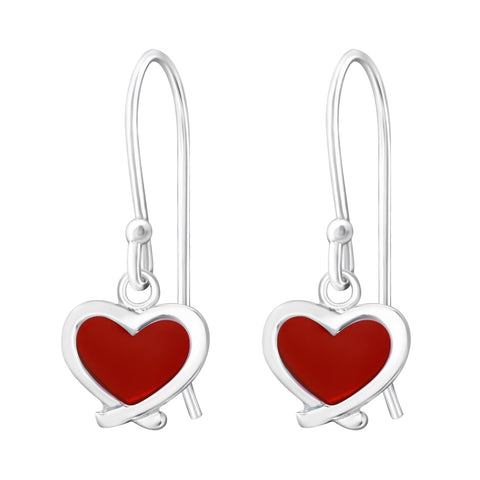 Sterling Silver Red Heart Earrings