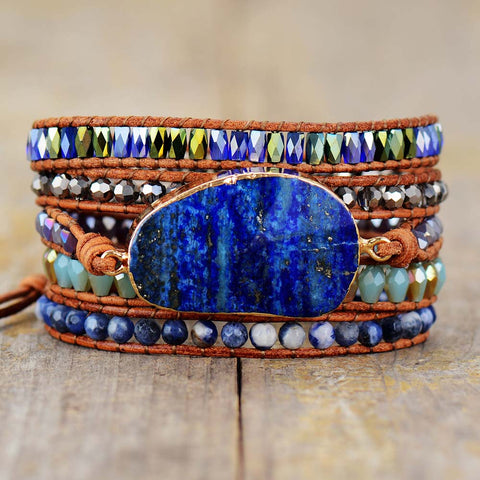 Goldtone Lapis Sodalite Gemstone Wrap Bracelet