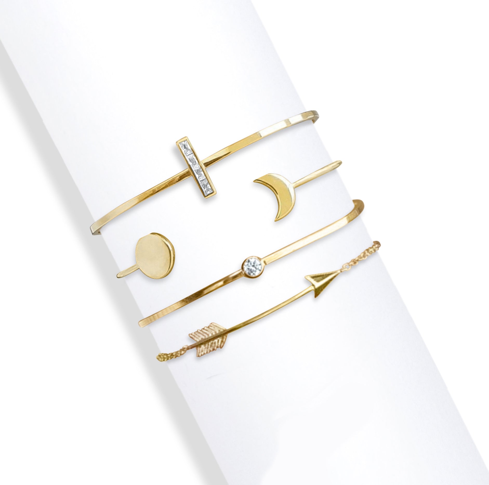 Goldtone & Clear Arrow and Bar Crystal Bracelet Set
