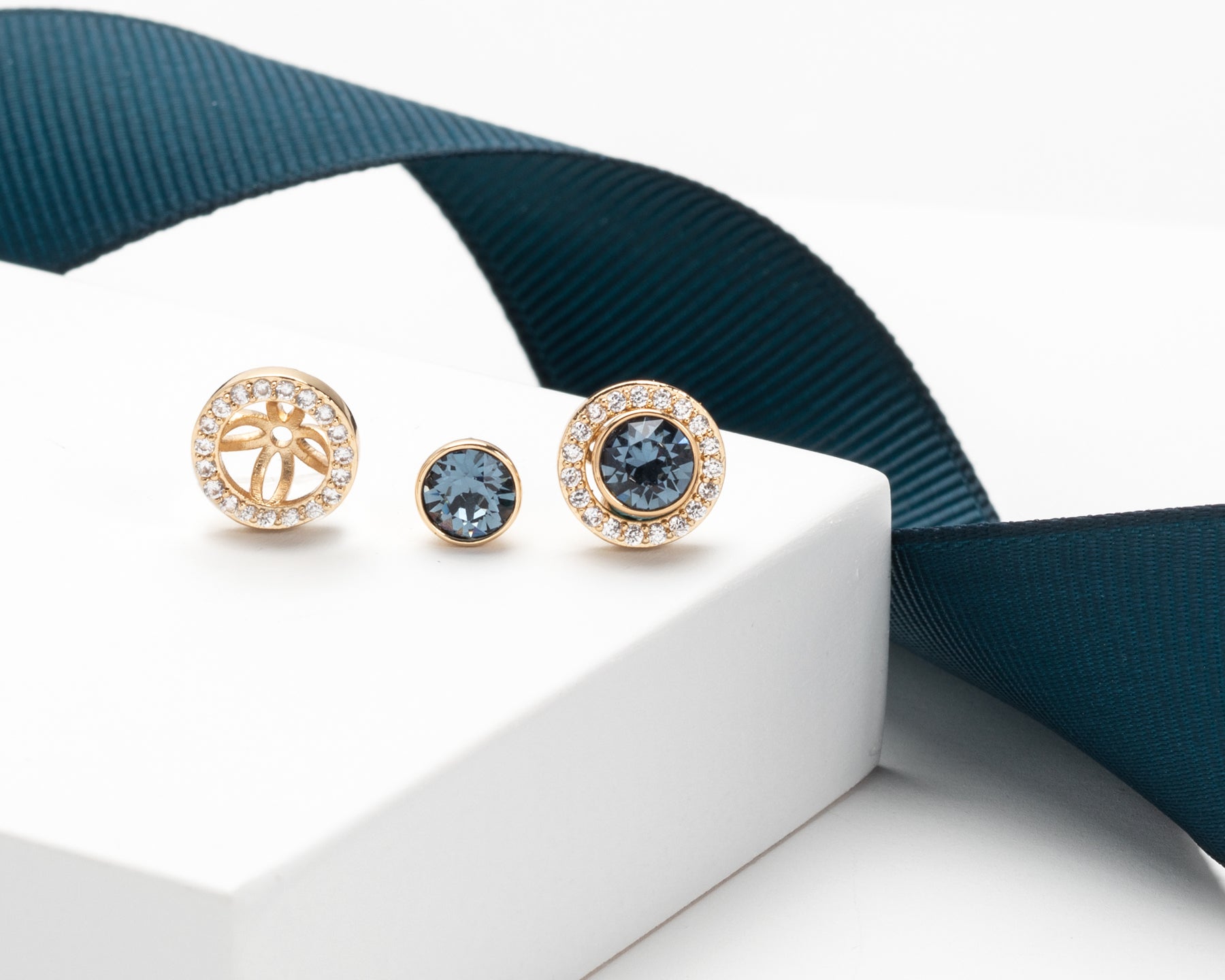 2 in 1 Wear Goldtone & Montana Crystal Halo Stud Earrings