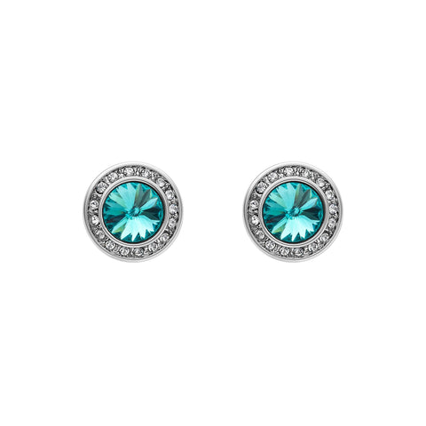 Silvertone & Teal  Crystal Halo Stud Earrings