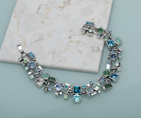 Blue   Green Swarovski Crystal Geometric Bracelet