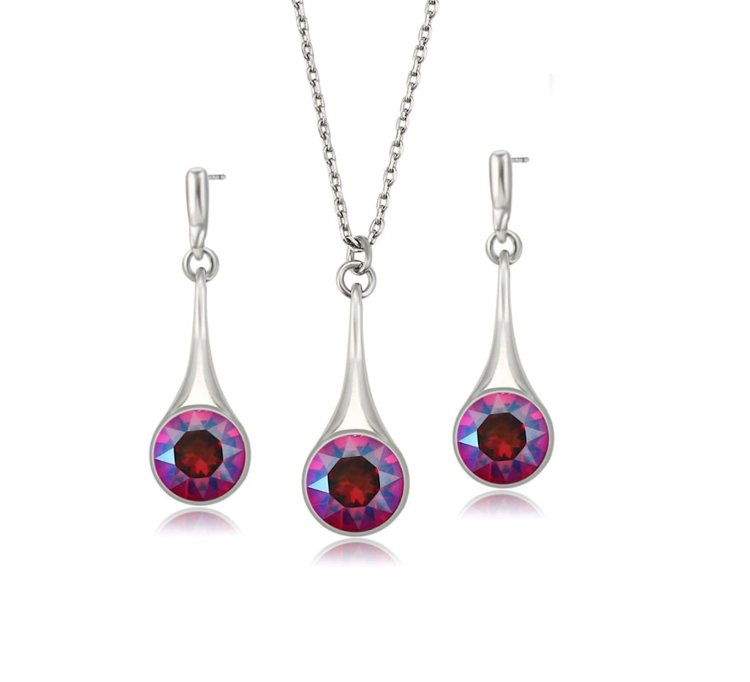 Burgundy Delite Luxury Crystal Necklace Earrings Set