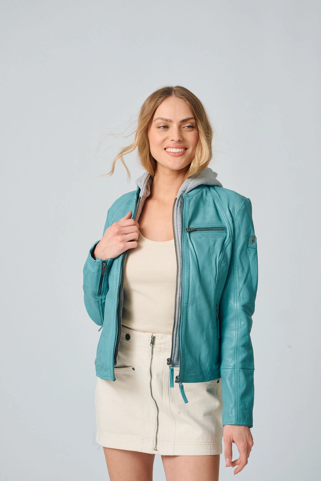 Veste en cuir Nola RF Couleur Turquoise par Mauritius