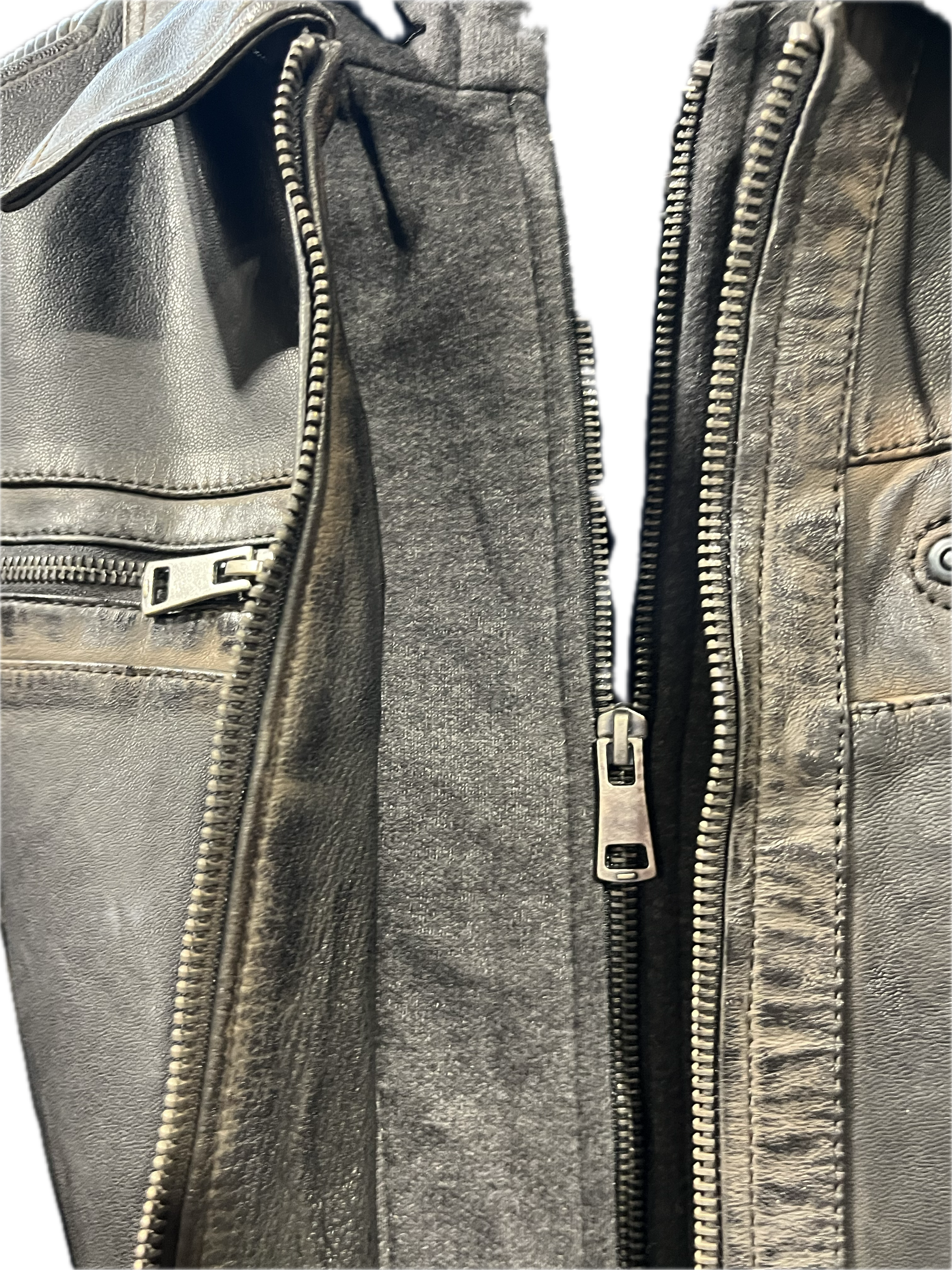 Veste en cuir veritable Antique à col détachable par Plongé