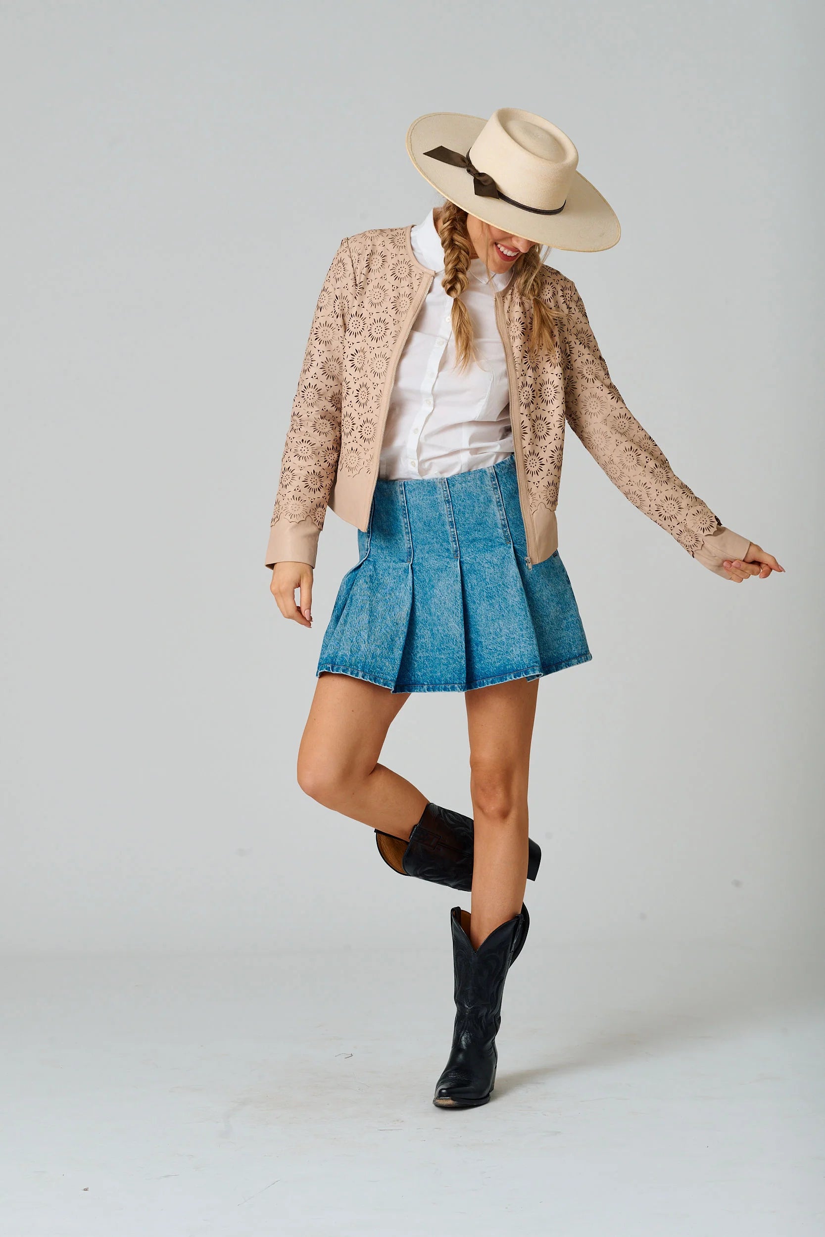 Veste en cuir Lacey RF Couleur Bone par Mauritius