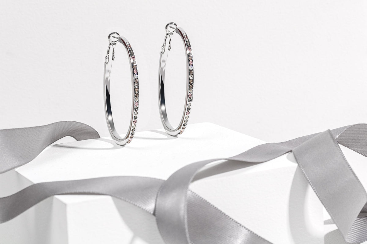Two Toned Silk Mix Crystal Hoop Earrings