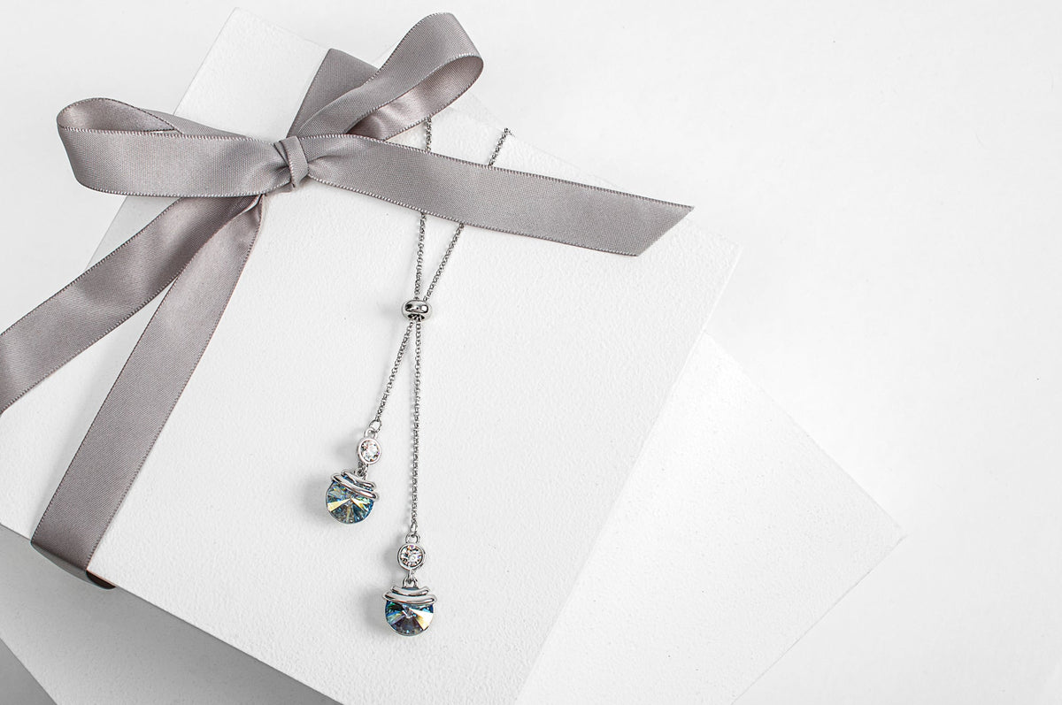 Satin Circular Lariat Crystal Drop Necklace