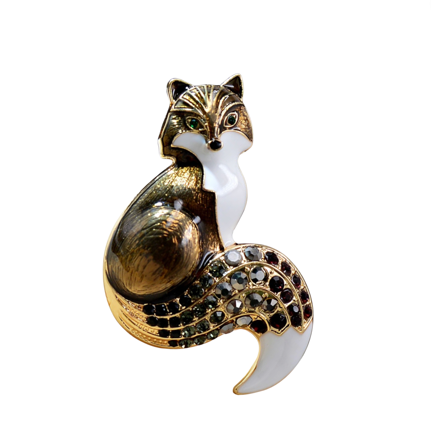 Brown Crystal Goldtone Fox Brooch