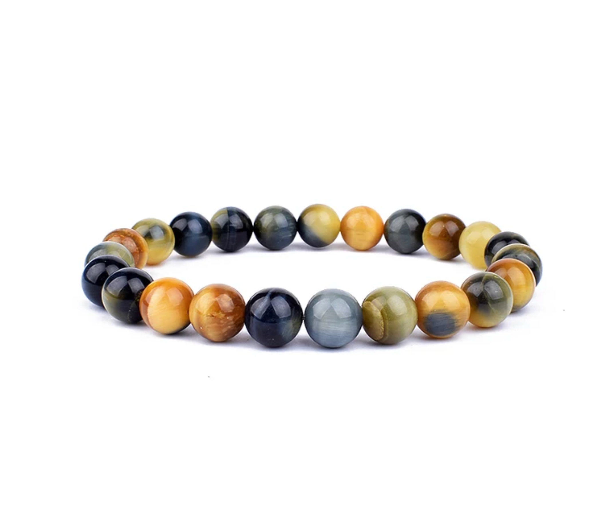 Blue & Yellow Tiger's Eye Beaded Stretchy Bracelet
