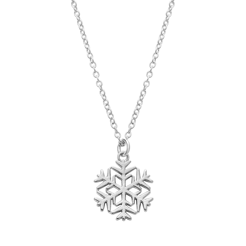 Rhodium plated stainless steel snowflake necklace, minimalist winter design, gift-ready by callura