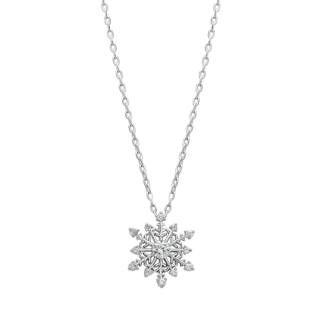 Sparkly snowflake necklace with CZ pendant, stainless steel chain, gift-ready winter jewelry by callura