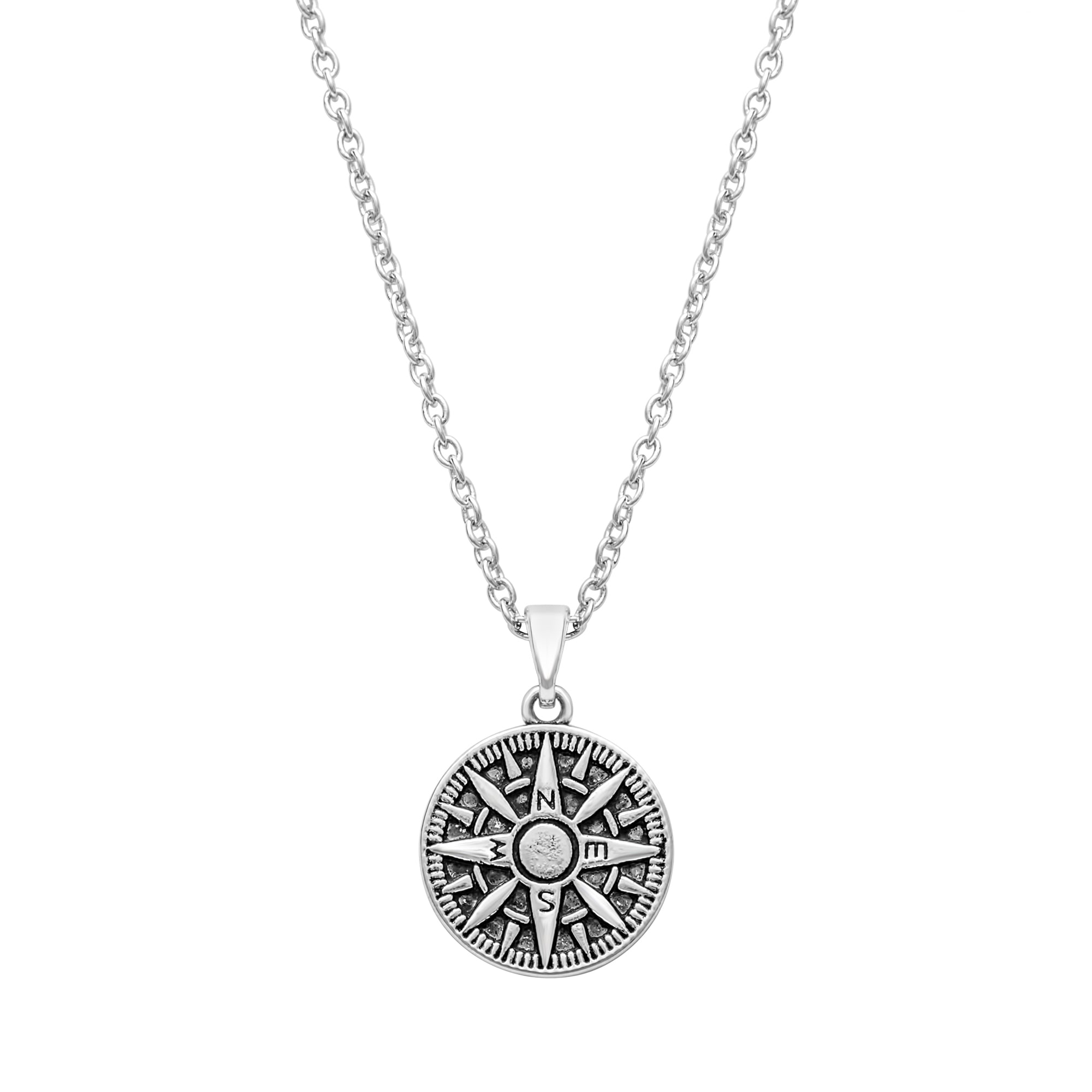 Compass necklace with rhodium plated stainless steel, meaningful design, gift-ready by callura