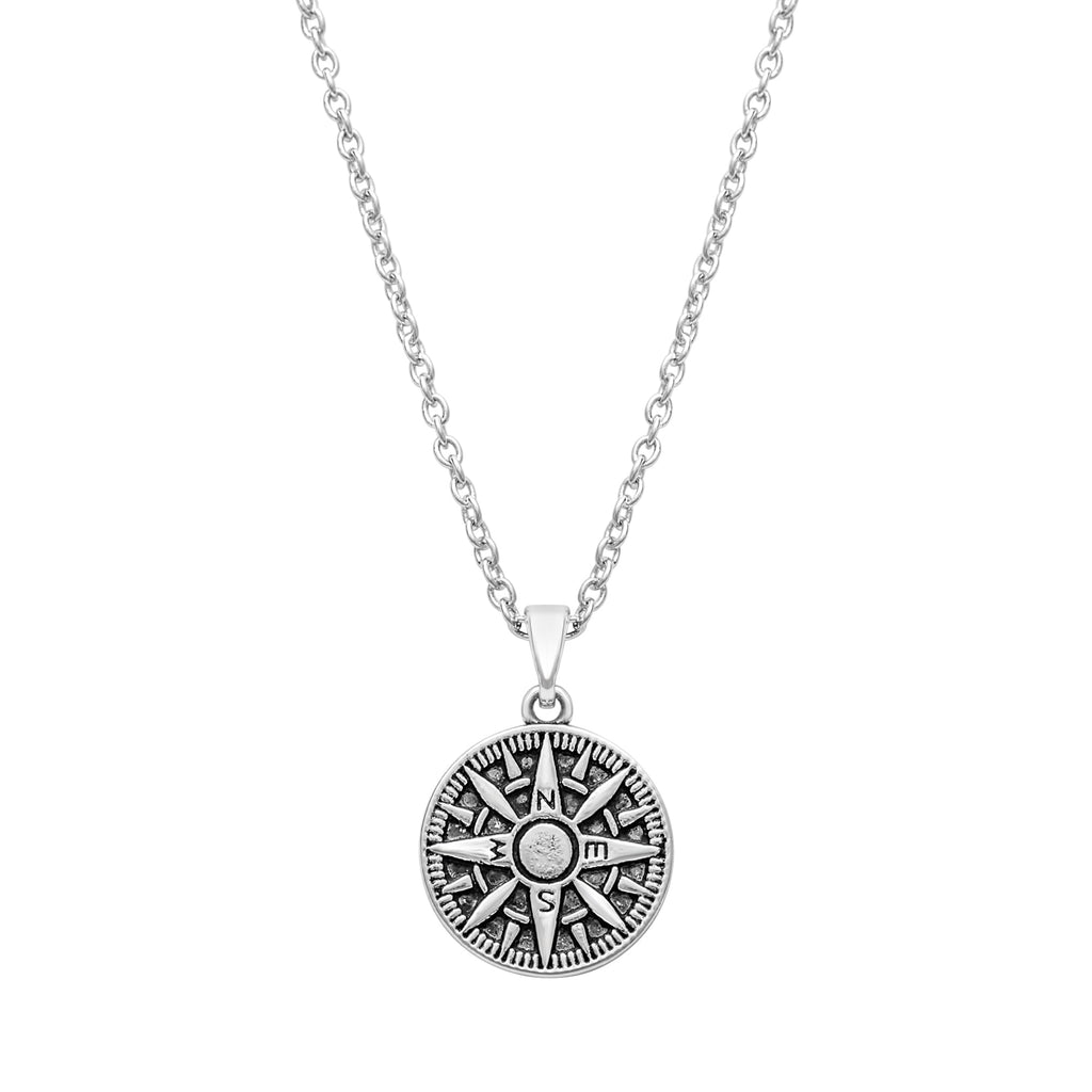 Compass Necklace – Rhodium Plated Stainless Steel, Gift-Ready