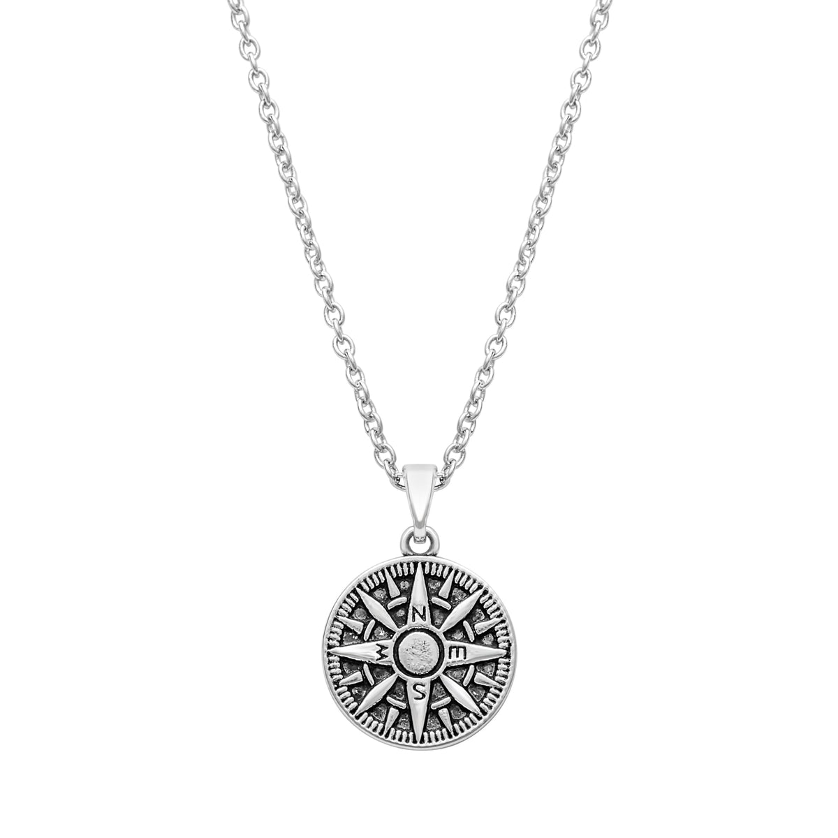 Compass Necklace – Rhodium Plated Stainless Steel, Gift-Ready
