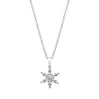 Classic snowflake necklace with rhodium plated stainless steel, winter-inspired design, gift-ready by callura