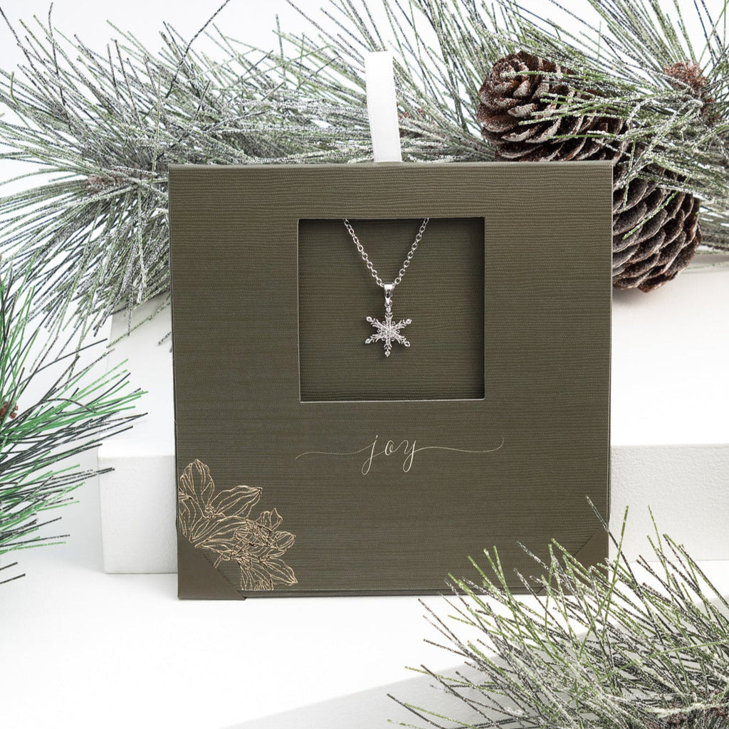 Classic Snowflake Necklace – Rhodium Plated Stainless Steel, Gift-Ready