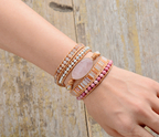 Goldtone Pink Gemstone Wrap Bracelet With Rhondonite, Agate & Rose Quartz