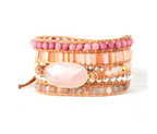 Goldtone Pink Gemstone Wrap Bracelet With Rhondonite, Agate & Rose Quartz