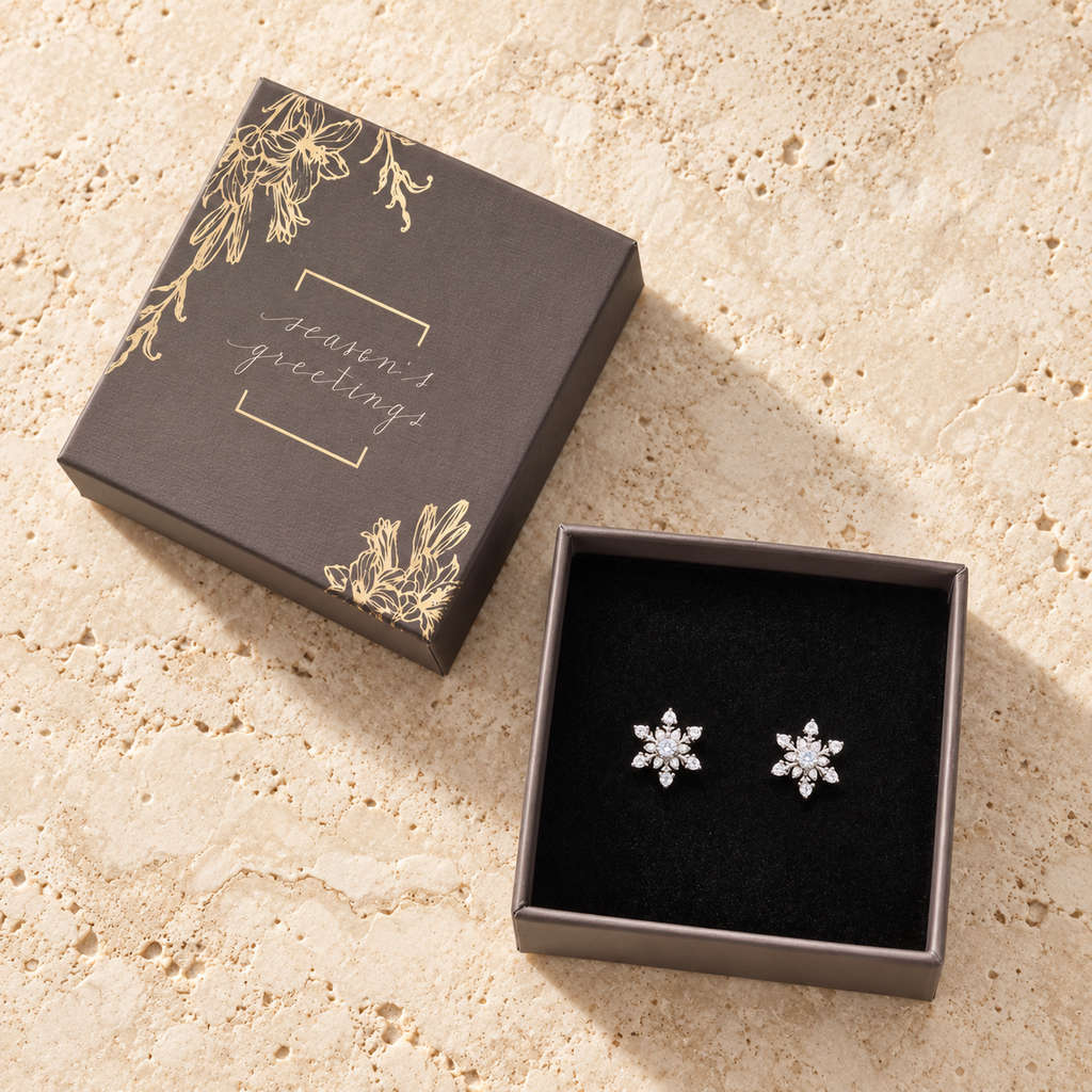 Crystal Snowflake Stud Earrings Gift Box