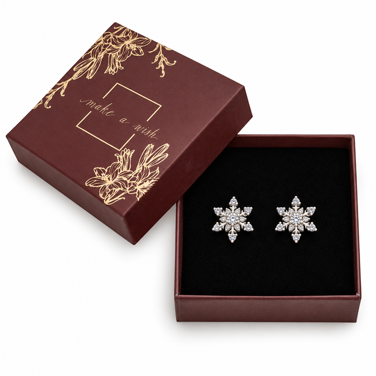 Crystal Snowflake Stud Earrings Gift Box
