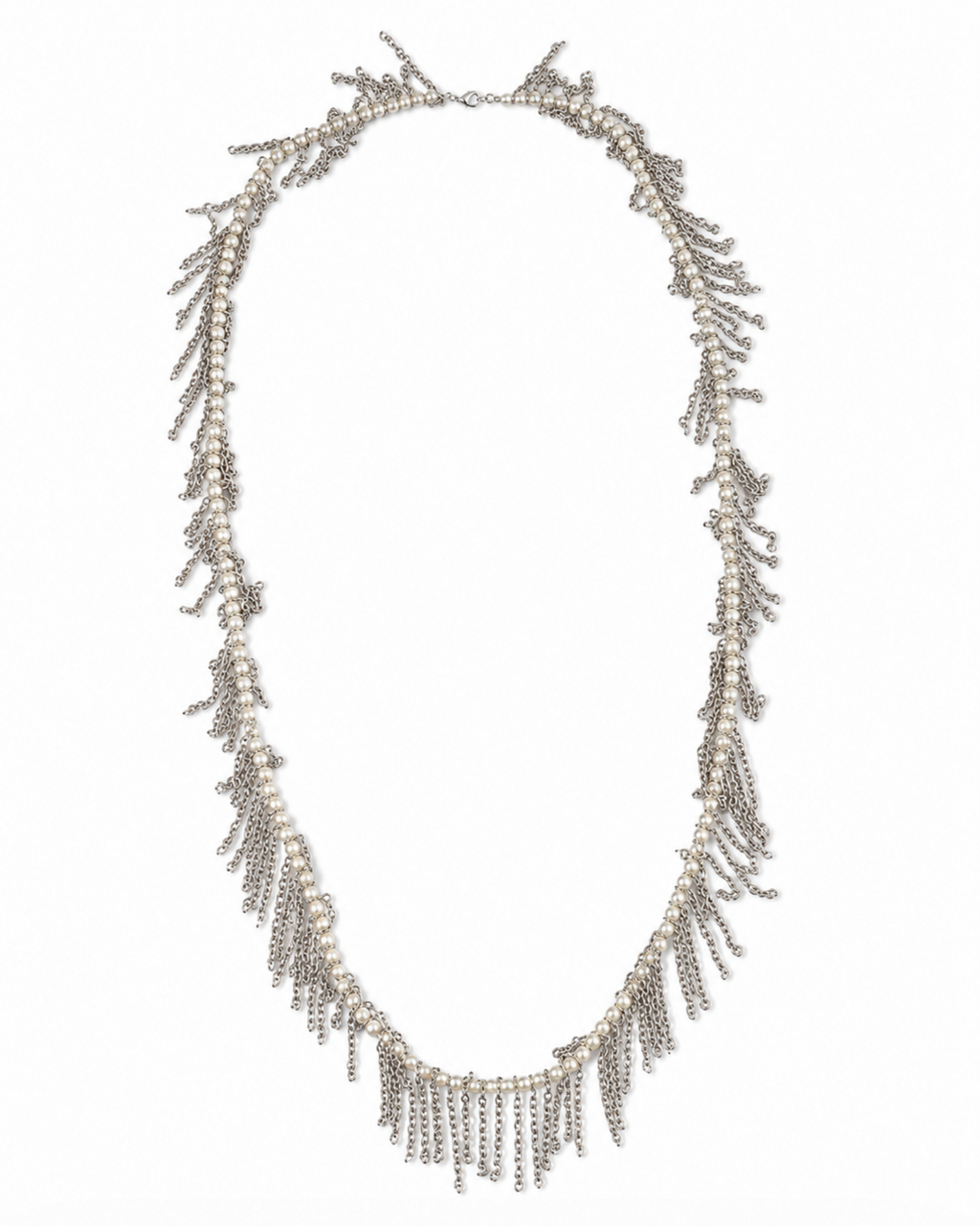 InstaGlam Fringe Pearl Statement Necklace – Upcycled Elegance