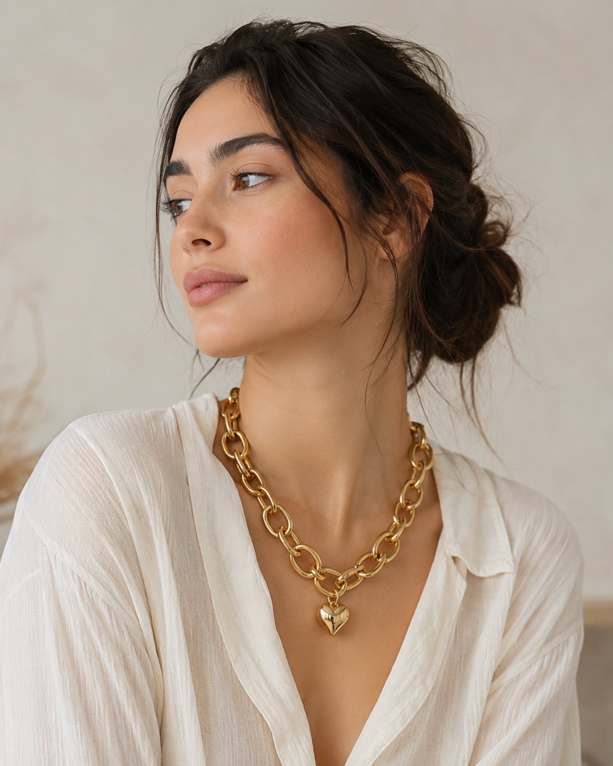 InstaGlam Gold Heart Chain Necklace – Handmade Upcycled Style