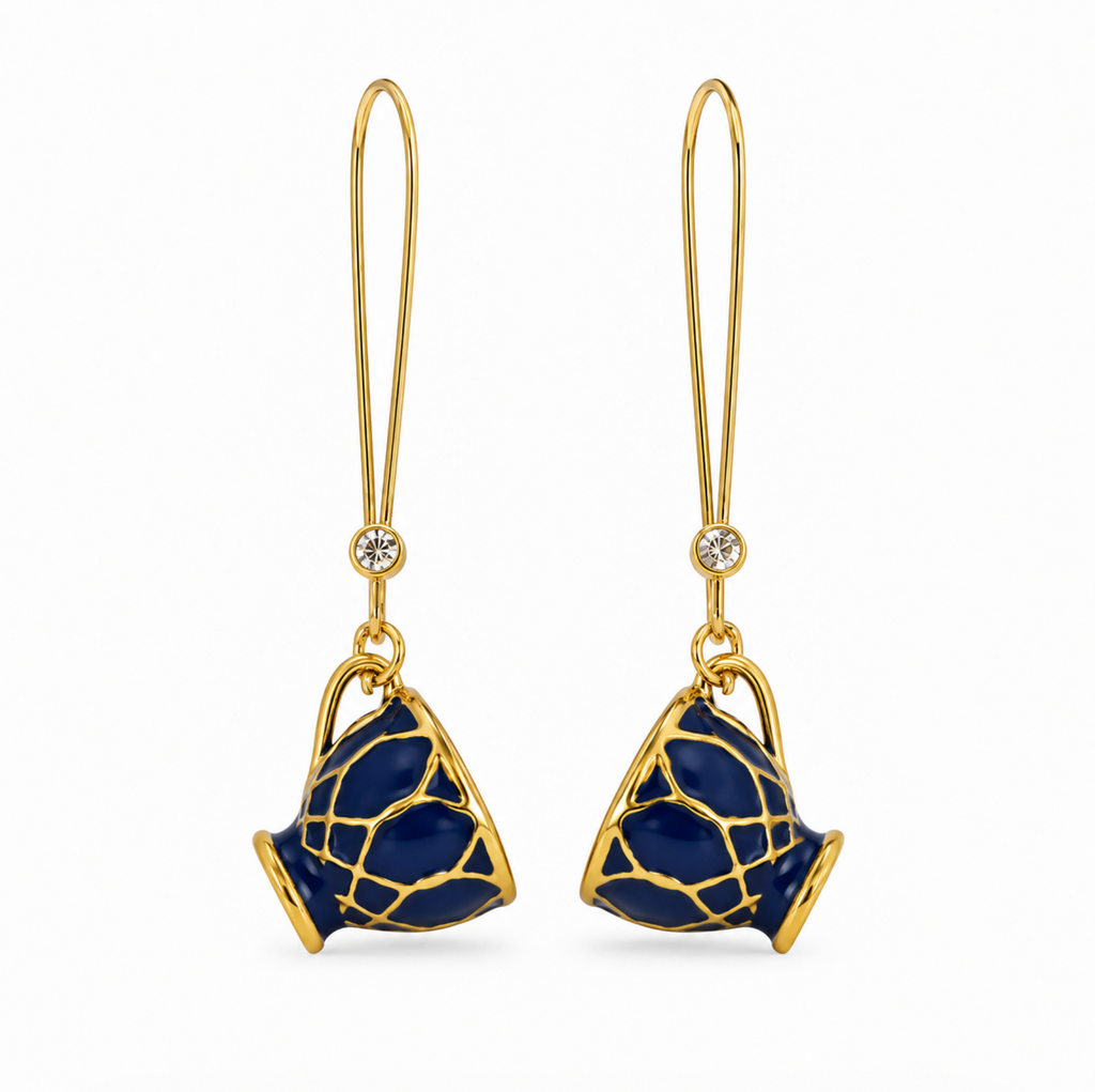 InstaGlam Blue & Gold Cup Drop Earrings – Handmade Local Design