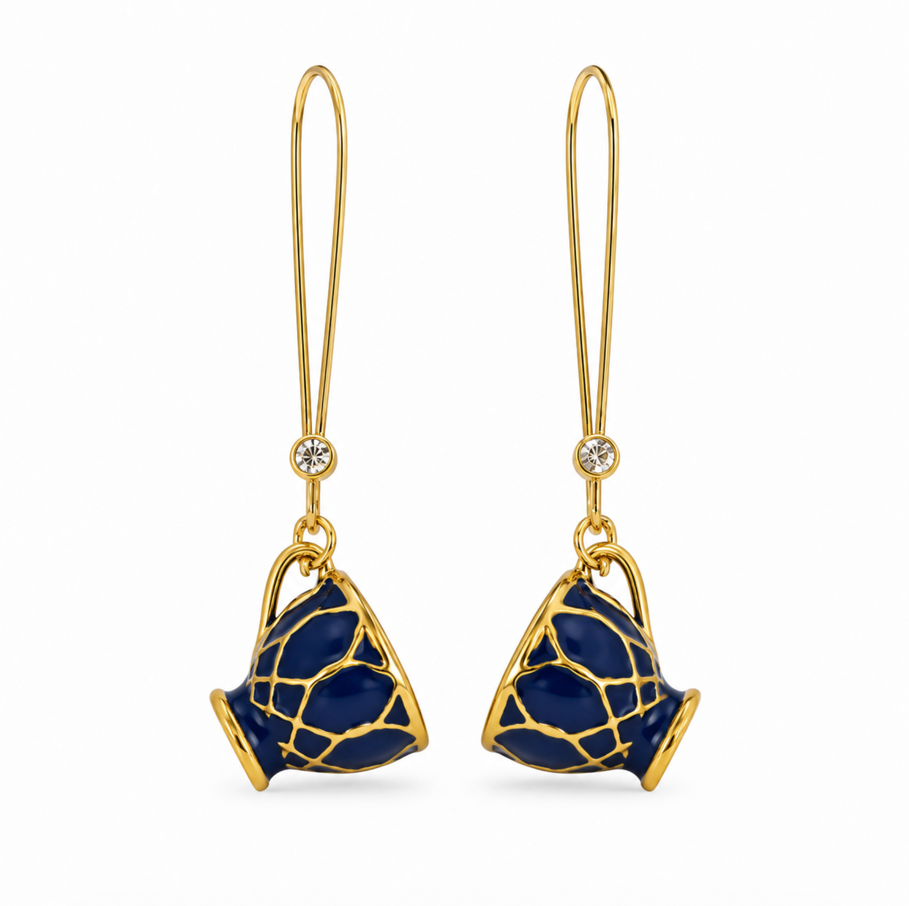 InstaGlam Blue & Gold Cup Drop Earrings – Handmade Local Design