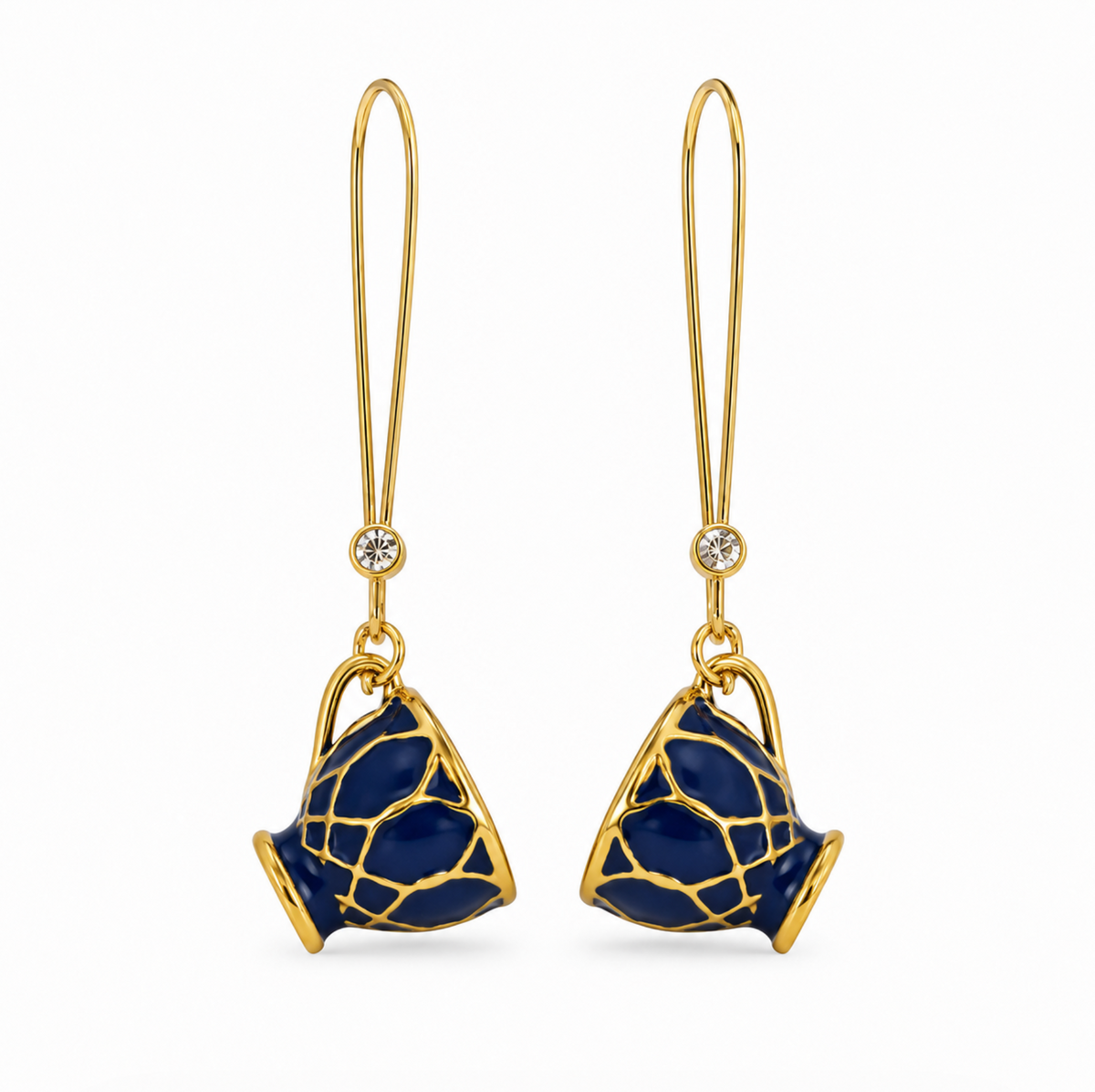 InstaGlam Blue & Gold Cup Drop Earrings – Handmade Local Design