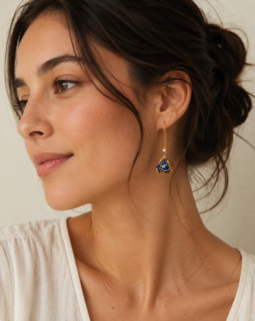 InstaGlam Blue & Gold Cup Drop Earrings – Handmade Local Design