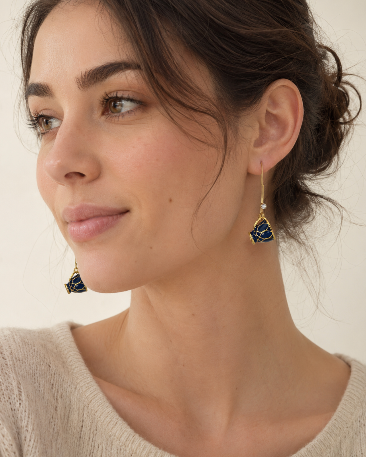 InstaGlam Blue & Gold Cup Drop Earrings – Handmade Local Design