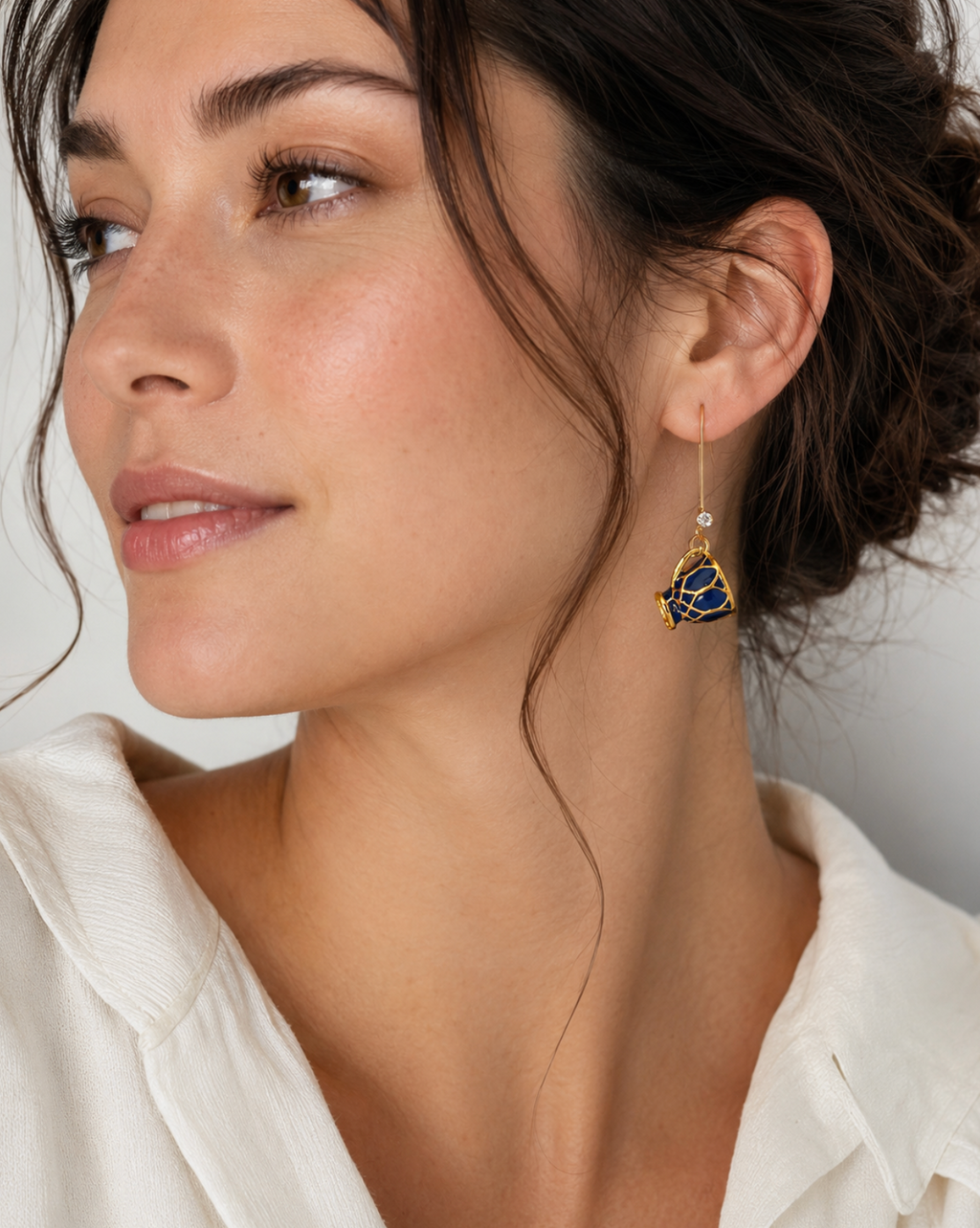 InstaGlam Blue & Gold Cup Drop Earrings – Handmade Local Design