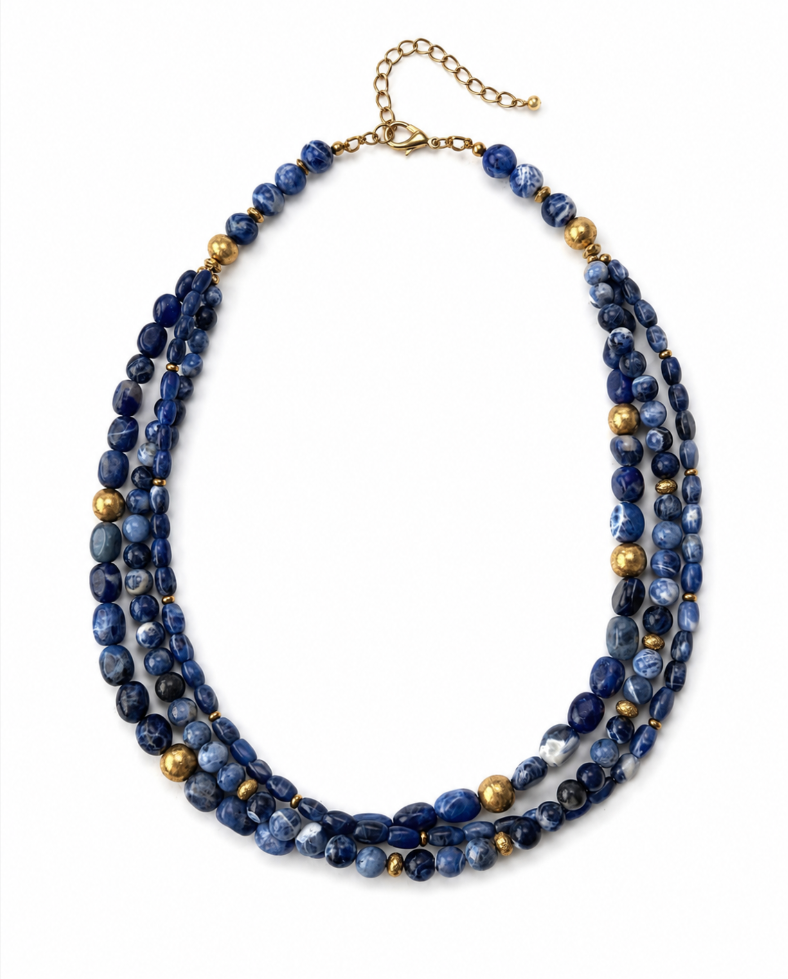 InstaGlam Sodalite & Gold-Tone Brass Multi-Strand Necklace – Handmade Local Design