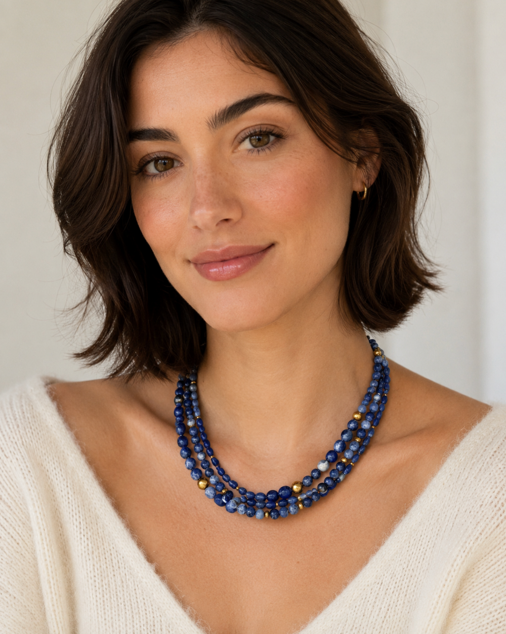 InstaGlam Sodalite & Gold-Tone Brass Multi-Strand Necklace – Handmade Local Design