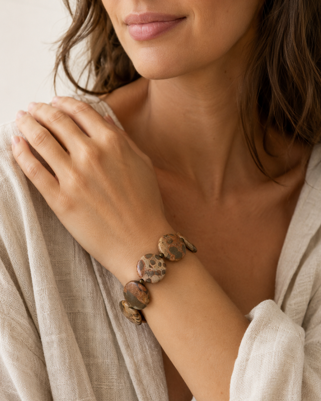 InstaGlam Leopardskin Jasper Disk Bracelet – Upcycled Montreal Design