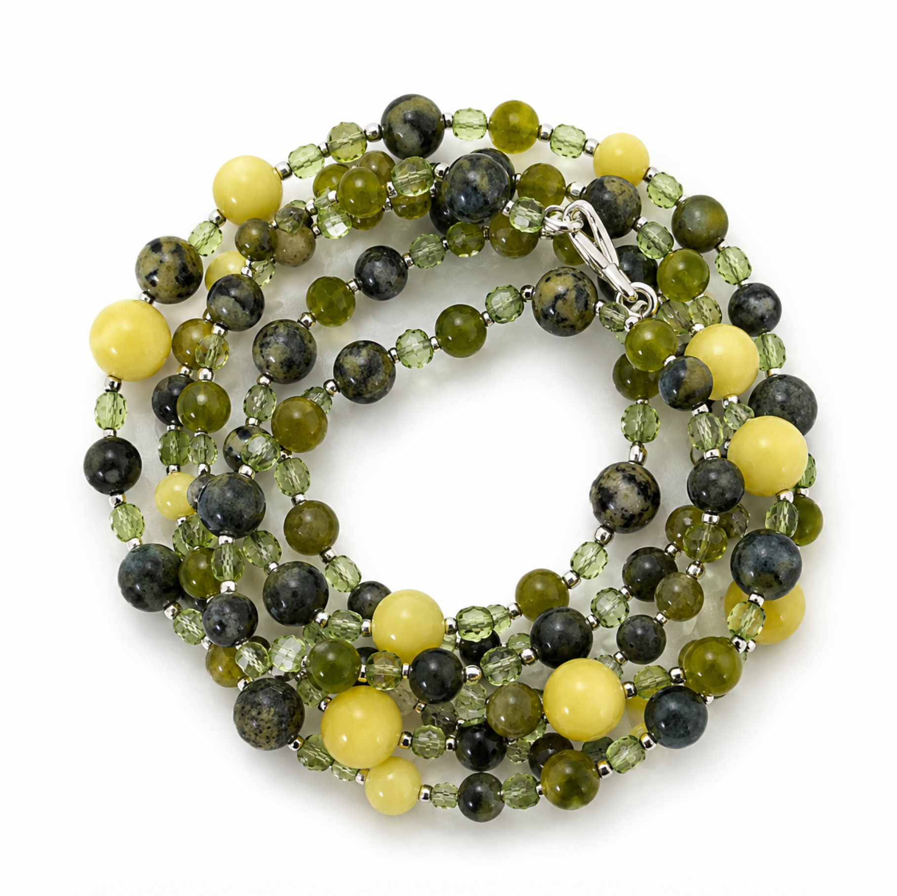 InstaGlam Dyed Jade, Jasper & Crystal Long Necklace – Upcycled Montreal Design