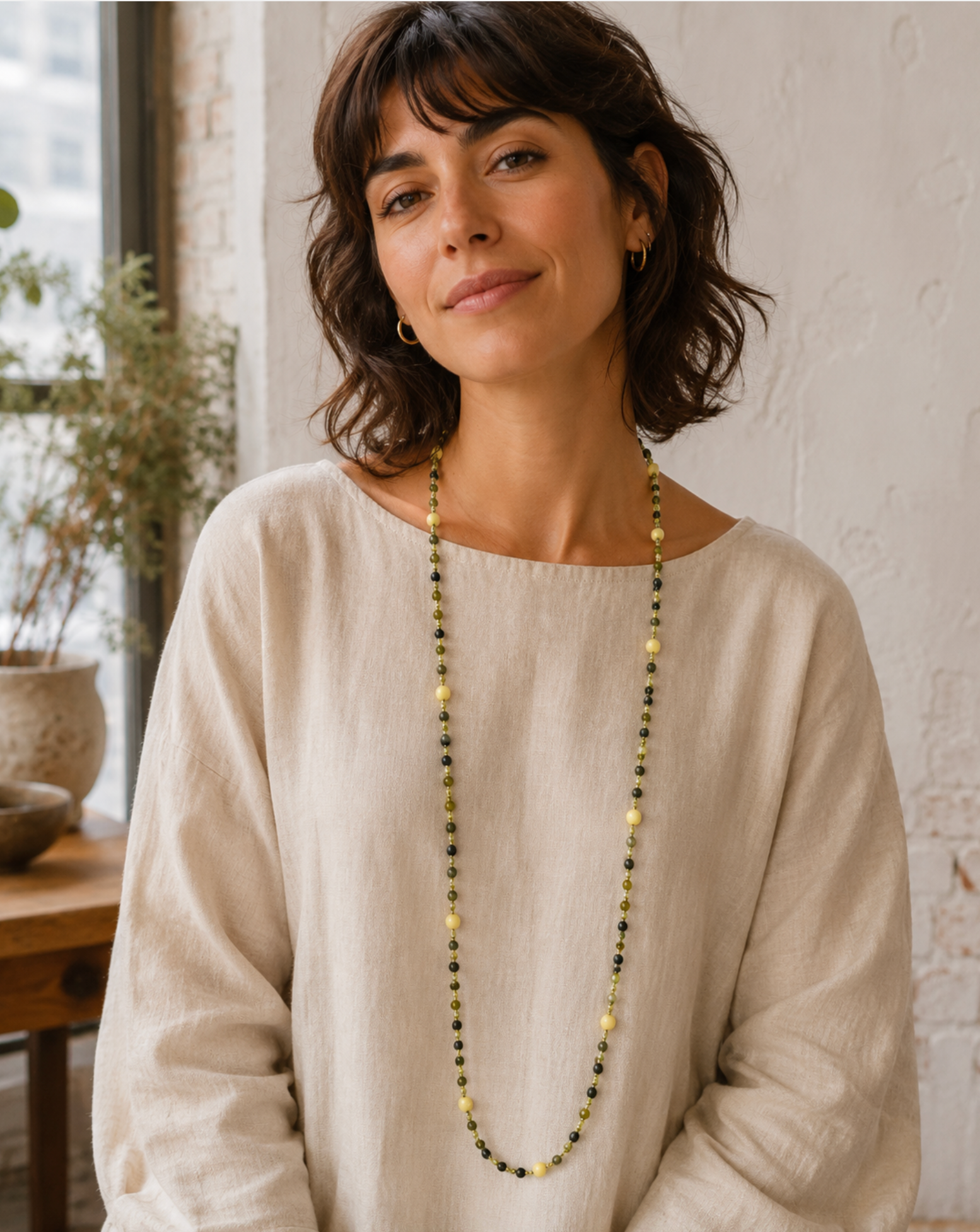 InstaGlam Dyed Jade, Jasper & Crystal Long Necklace – Upcycled Montreal Design